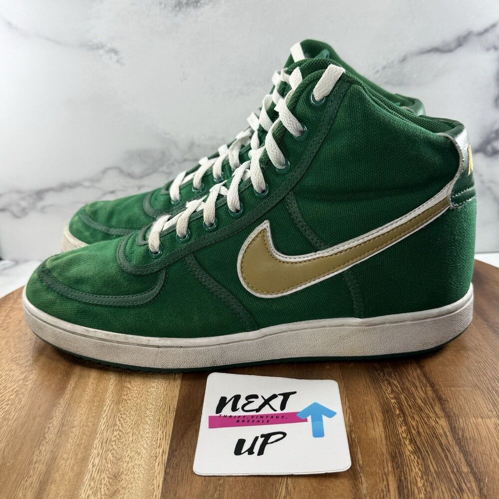 Men’s 10-Nike Vandal Hi Canvas 2004 LeBron SVSM Vintage Green Gold Sneaker